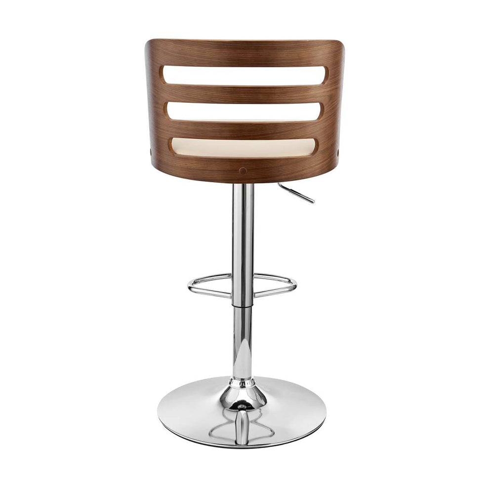 Khalia Adjustable Swivel Cream Faux Leather and Walnut Wood Bar Stool with Chrome Base By Armen Living | Bar Stools | Modishstore - 5