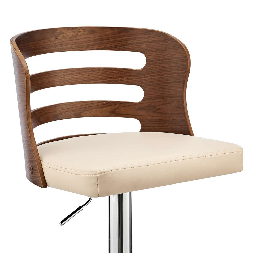 Khalia Adjustable Swivel Cream Faux Leather and Walnut Wood Bar Stool with Chrome Base By Armen Living | Bar Stools | Modishstore - 6