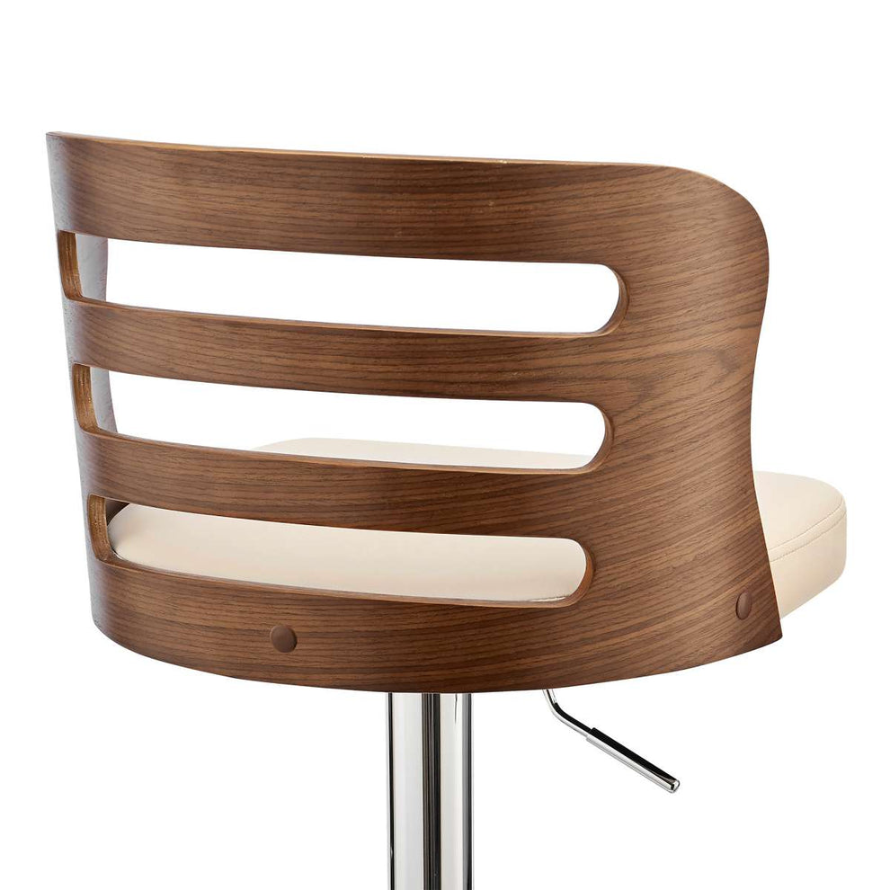 Khalia Adjustable Swivel Cream Faux Leather and Walnut Wood Bar Stool with Chrome Base By Armen Living | Bar Stools | Modishstore - 7