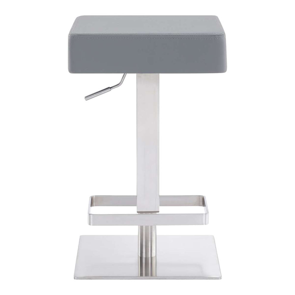 Kaylee Adjustable Height Swivel Grey Faux Leather and Brushed Stainless Steel Backless Bar Stool By Armen Living | Bar Stools | Modishstore - 3