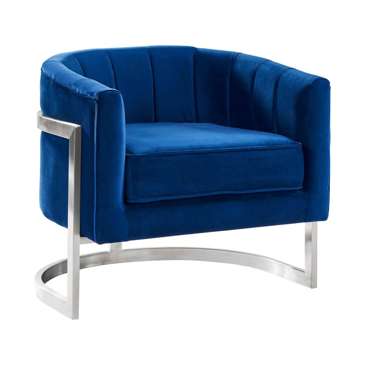 Kamila Contemporary Accent Chair in Blue Velvet and Brushed Stainless Steel Finish By Armen Living | Accent Chairs | Modishstore - 2