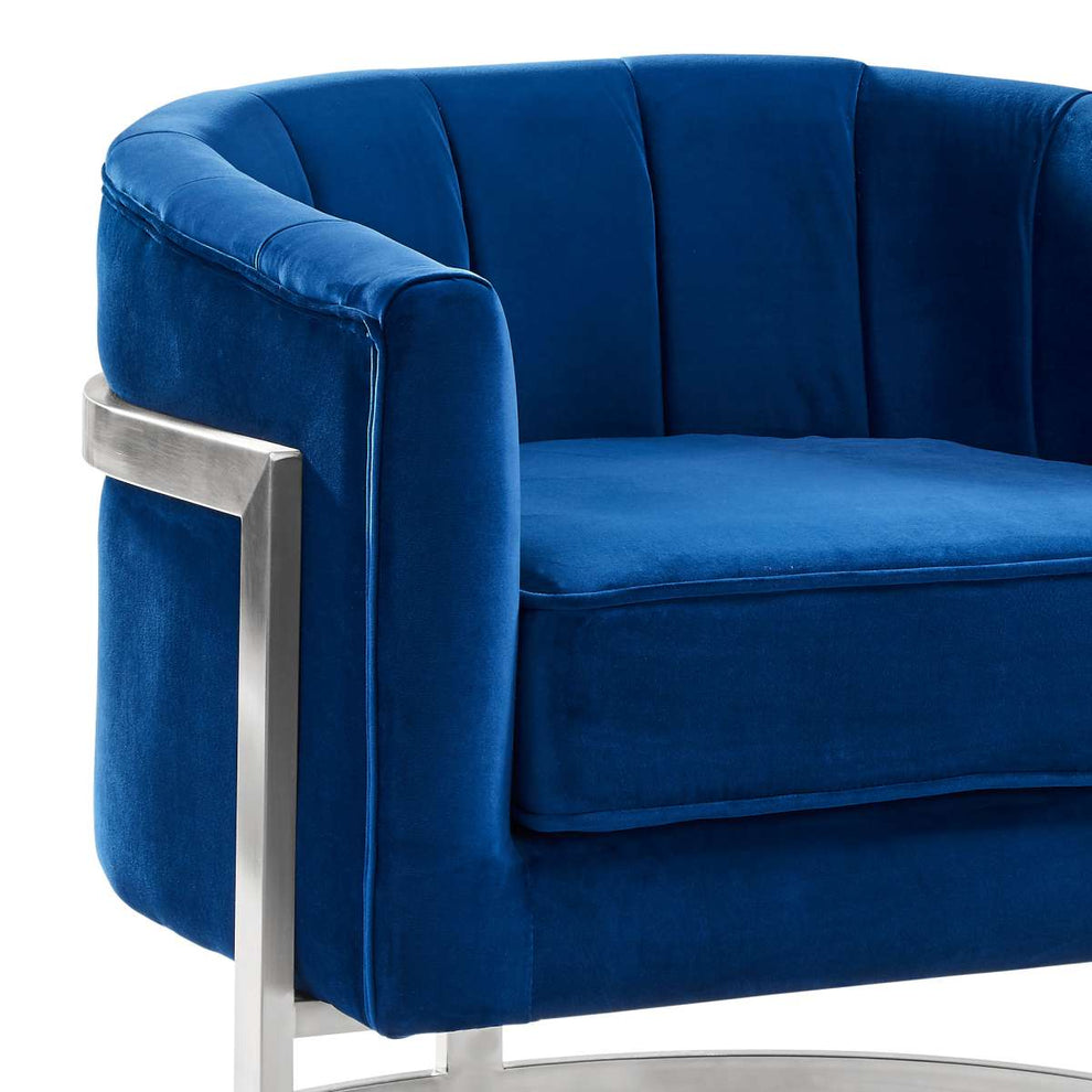 Kamila Contemporary Accent Chair in Blue Velvet and Brushed Stainless Steel Finish By Armen Living | Accent Chairs | Modishstore - 3