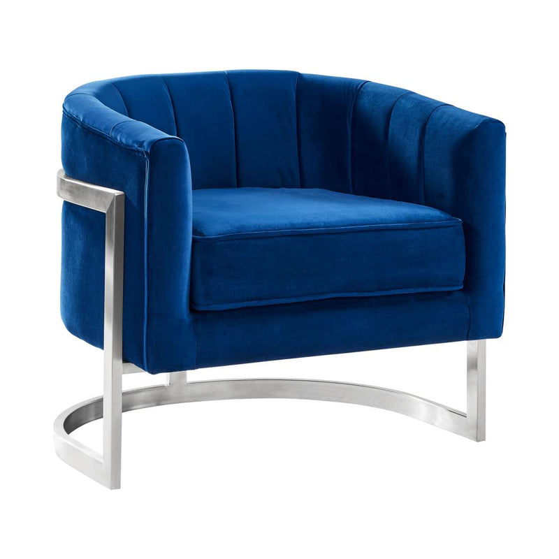 Kamila Contemporary Accent Chair in Blue Velvet and Brushed Stainless Steel Finish By Armen Living | Accent Chairs | Modishstore - 2