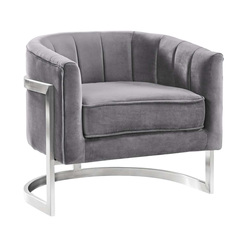 Kamila Contemporary Accent Chair in Blue Velvet and Brushed Stainless Steel Finish By Armen Living | Accent Chairs | Modishstore - 5