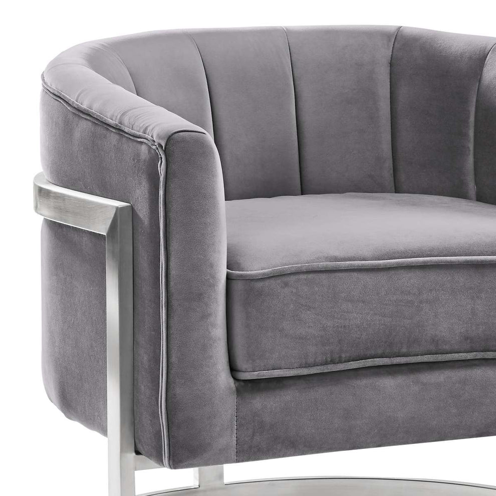 Kamila Contemporary Accent Chair in Blue Velvet and Brushed Stainless Steel Finish By Armen Living | Accent Chairs | Modishstore - 7