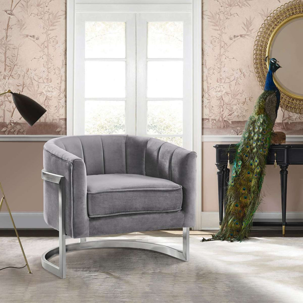 Kamila Contemporary Accent Chair in Blue Velvet and Brushed Stainless Steel Finish By Armen Living | Accent Chairs | Modishstore - 4