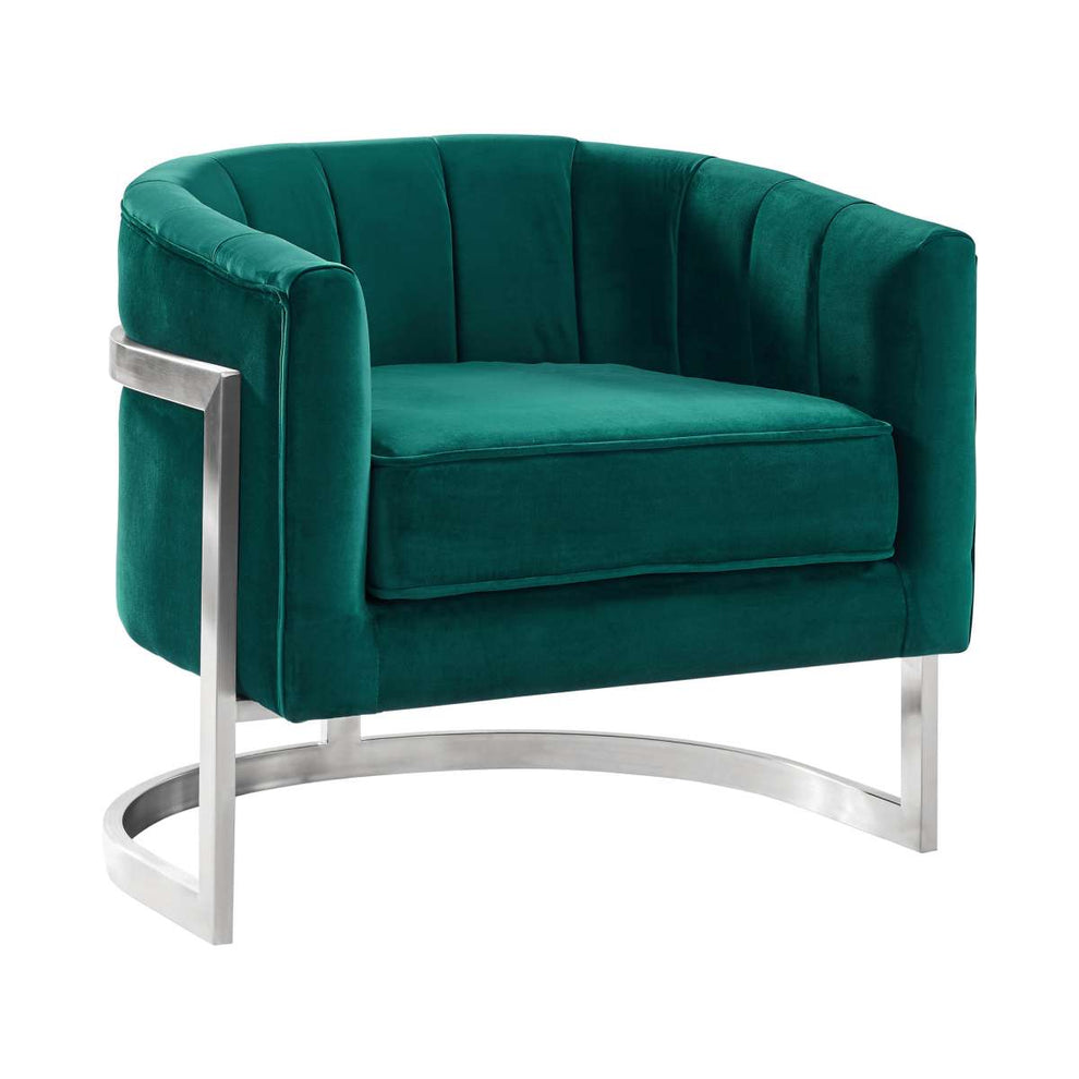 Kamila Contemporary Accent Chair in Blue Velvet and Brushed Stainless Steel Finish By Armen Living | Accent Chairs | Modishstore - 8