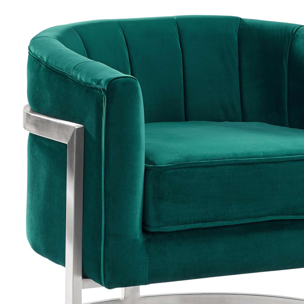 Kamila Contemporary Accent Chair in Blue Velvet and Brushed Stainless Steel Finish By Armen Living | Accent Chairs | Modishstore - 9