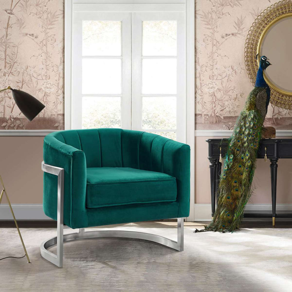 Kamila Contemporary Accent Chair in Blue Velvet and Brushed Stainless Steel Finish By Armen Living | Accent Chairs | Modishstore - 6
