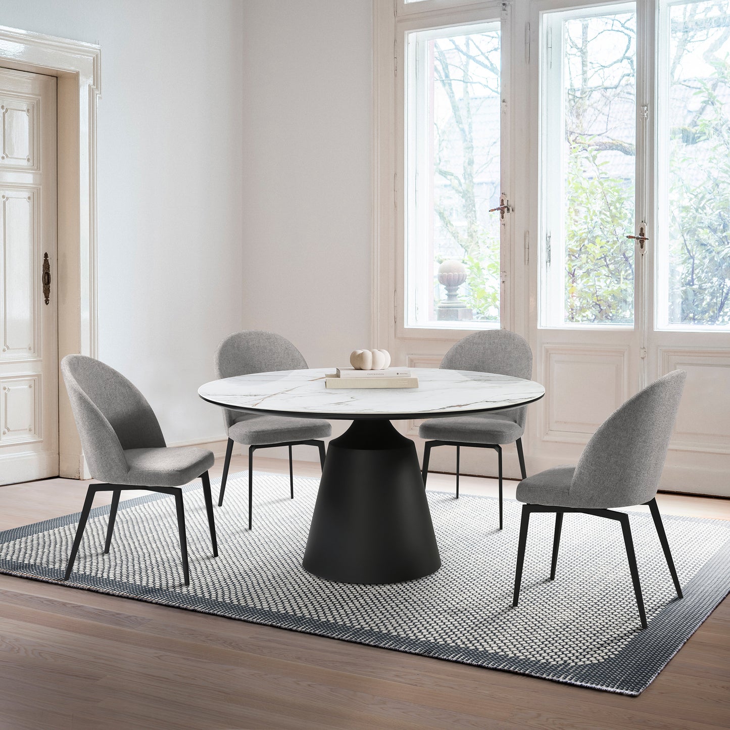 Knox Round Dining Table with Stone Top and Black Metal Base By Armen Living | Dining Tables | Modishstore - 2