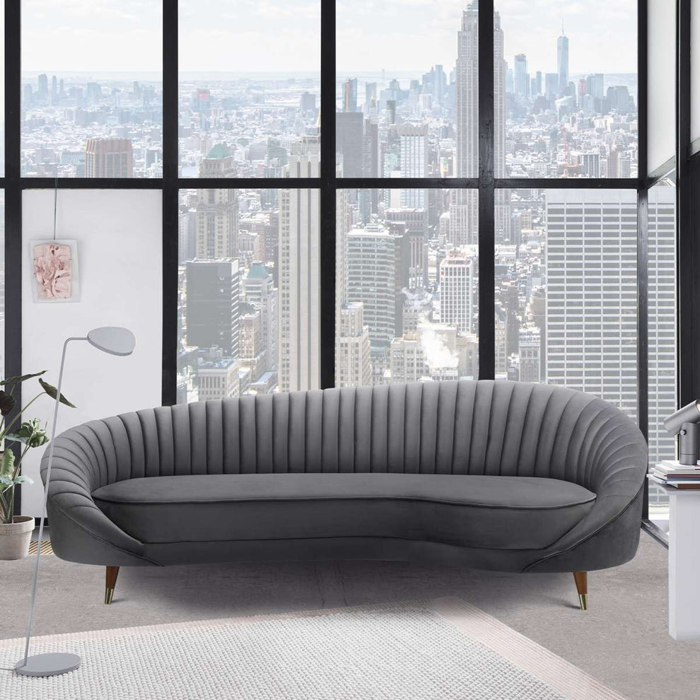 Karisma Dark Gray Curved Velvet Sofa By Armen Living | Sofas | Modishstore