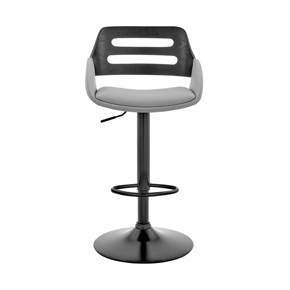Karter Adjustable Gray Faux Leather and Black Wood Bar Stool with Black Base By Armen Living | Bar Stools | Modishstore - 3