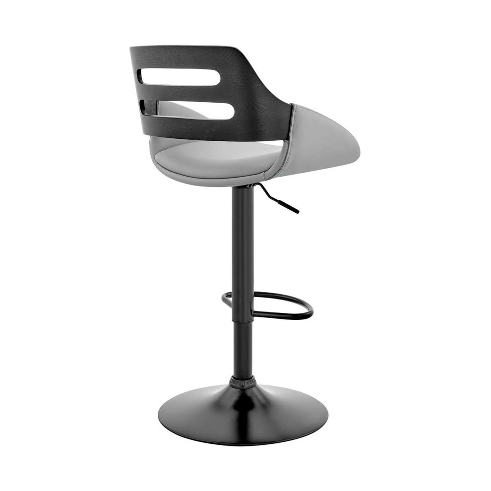 Karter Adjustable Gray Faux Leather and Black Wood Bar Stool with Black Base By Armen Living | Bar Stools | Modishstore - 4