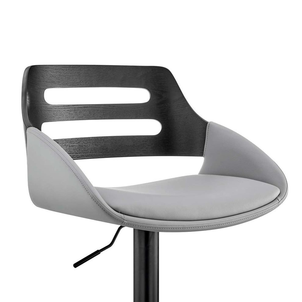 Karter Adjustable Gray Faux Leather and Black Wood Bar Stool with Black Base By Armen Living | Bar Stools | Modishstore - 6