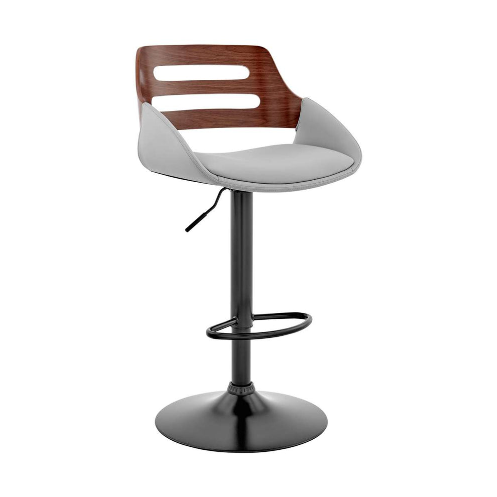 Karter Adjustable Black Faux Leather and Walnut Wood Bar Stool with Chrome Base By Armen Living | Bar Stools |  Modishstore  - 10