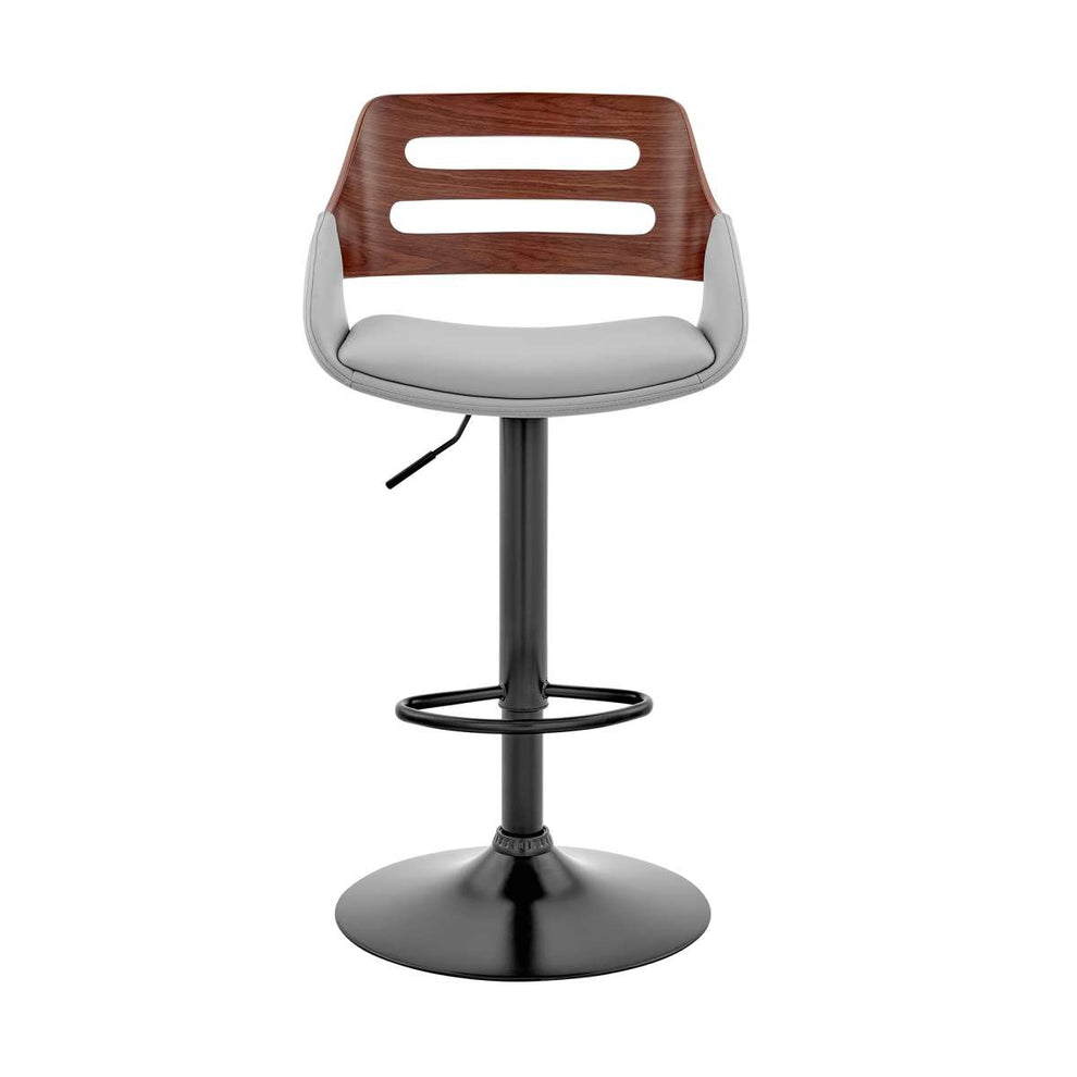 Karter Adjustable Black Faux Leather and Walnut Wood Bar Stool with Chrome Base By Armen Living | Bar Stools |  Modishstore  - 11