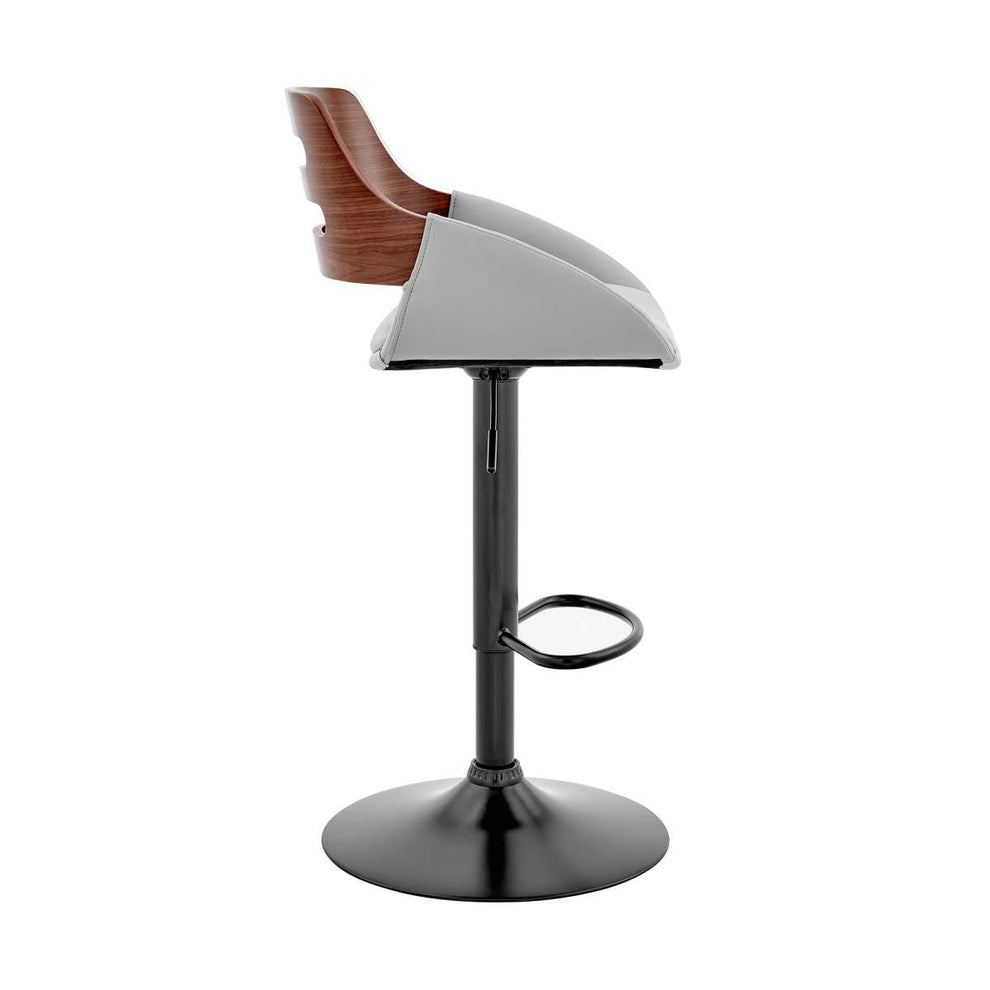 Karter Adjustable Black Faux Leather and Walnut Wood Bar Stool with Chrome Base By Armen Living | Bar Stools |  Modishstore  - 12
