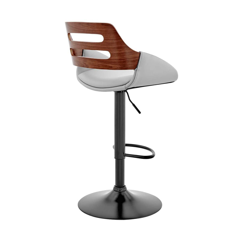 Karter Adjustable Black Faux Leather and Walnut Wood Bar Stool with Chrome Base By Armen Living | Bar Stools |  Modishstore  - 13