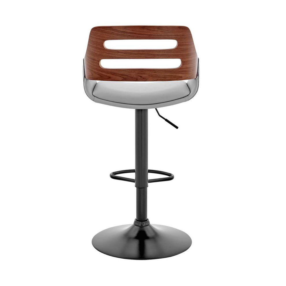 Karter Adjustable Black Faux Leather and Walnut Wood Bar Stool with Chrome Base By Armen Living | Bar Stools |  Modishstore  - 14