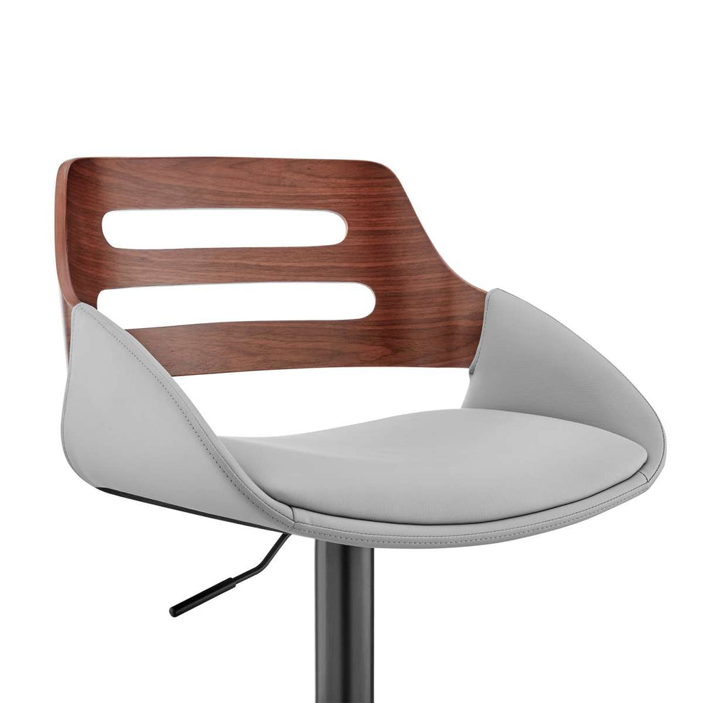 Karter Adjustable Black Faux Leather and Walnut Wood Bar Stool with Chrome Base By Armen Living | Bar Stools |  Modishstore  - 15