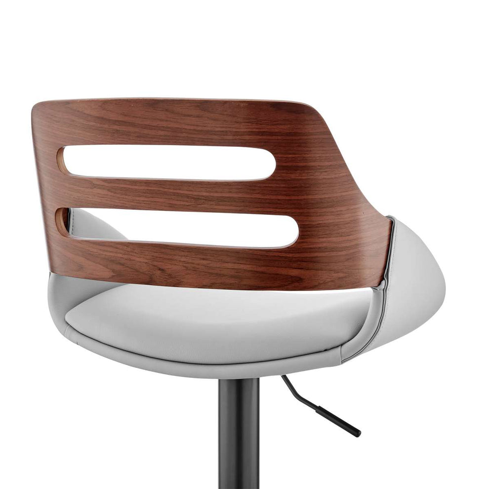 Karter Adjustable Black Faux Leather and Walnut Wood Bar Stool with Chrome Base By Armen Living | Bar Stools |  Modishstore  - 9