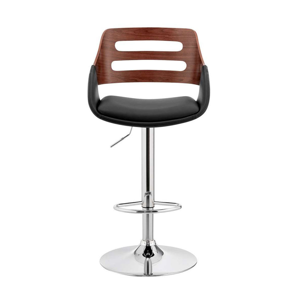 Karter Adjustable Black Faux Leather and Walnut Wood Bar Stool with Chrome Base By Armen Living | Bar Stools |  Modishstore  - 17