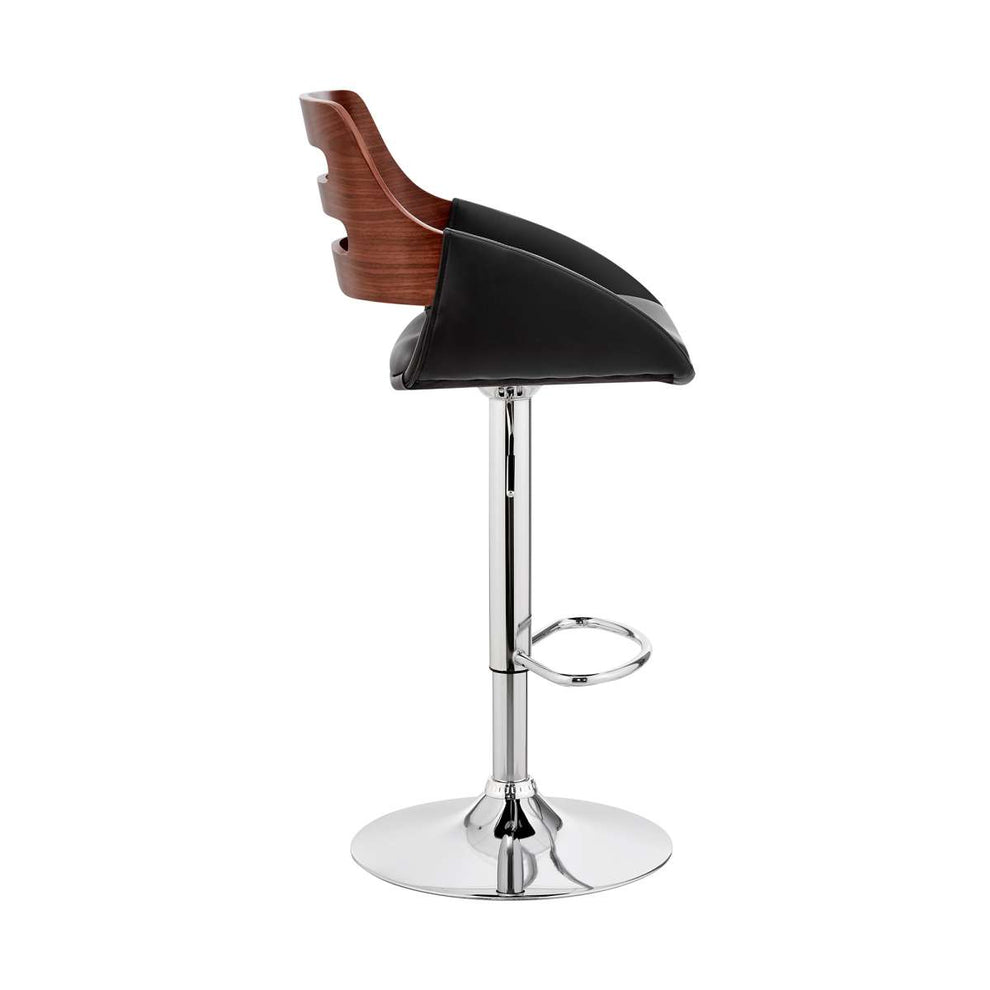 Karter Adjustable Black Faux Leather and Walnut Wood Bar Stool with Chrome Base By Armen Living | Bar Stools |  Modishstore  - 18
