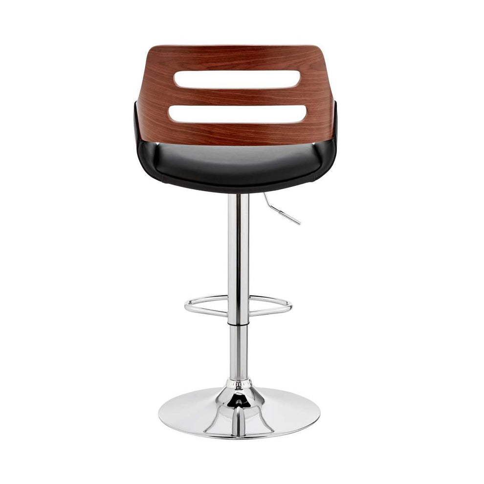 Karter Adjustable Black Faux Leather and Walnut Wood Bar Stool with Chrome Base By Armen Living | Bar Stools |  Modishstore  - 2