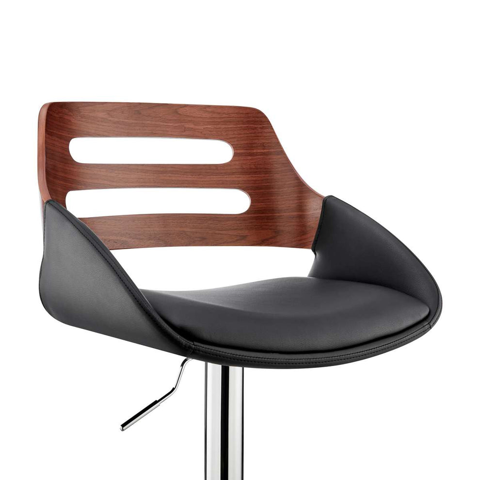 Karter Adjustable Black Faux Leather and Walnut Wood Bar Stool with Chrome Base By Armen Living | Bar Stools |  Modishstore  - 5