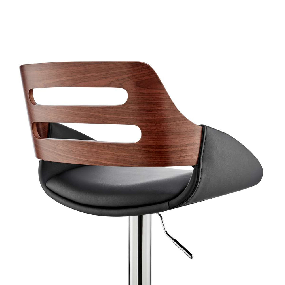 Karter Adjustable Black Faux Leather and Walnut Wood Bar Stool with Chrome Base By Armen Living | Bar Stools |  Modishstore  - 4