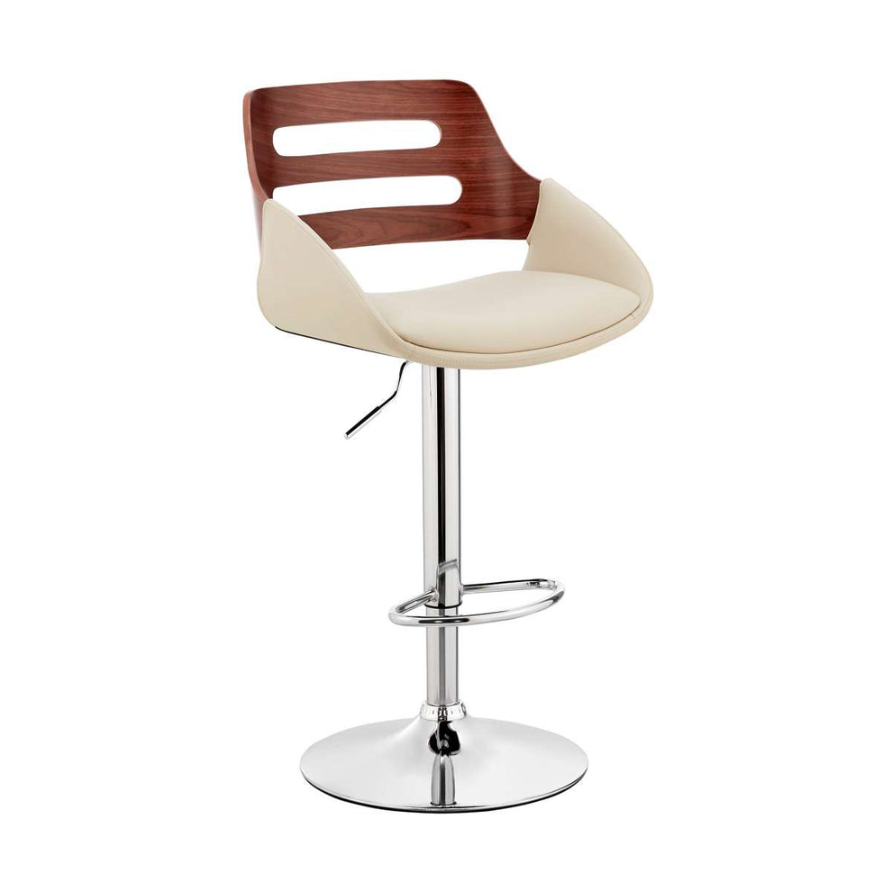 Karter Adjustable Black Faux Leather and Walnut Wood Bar Stool with Chrome Base By Armen Living | Bar Stools |  Modishstore  - 19