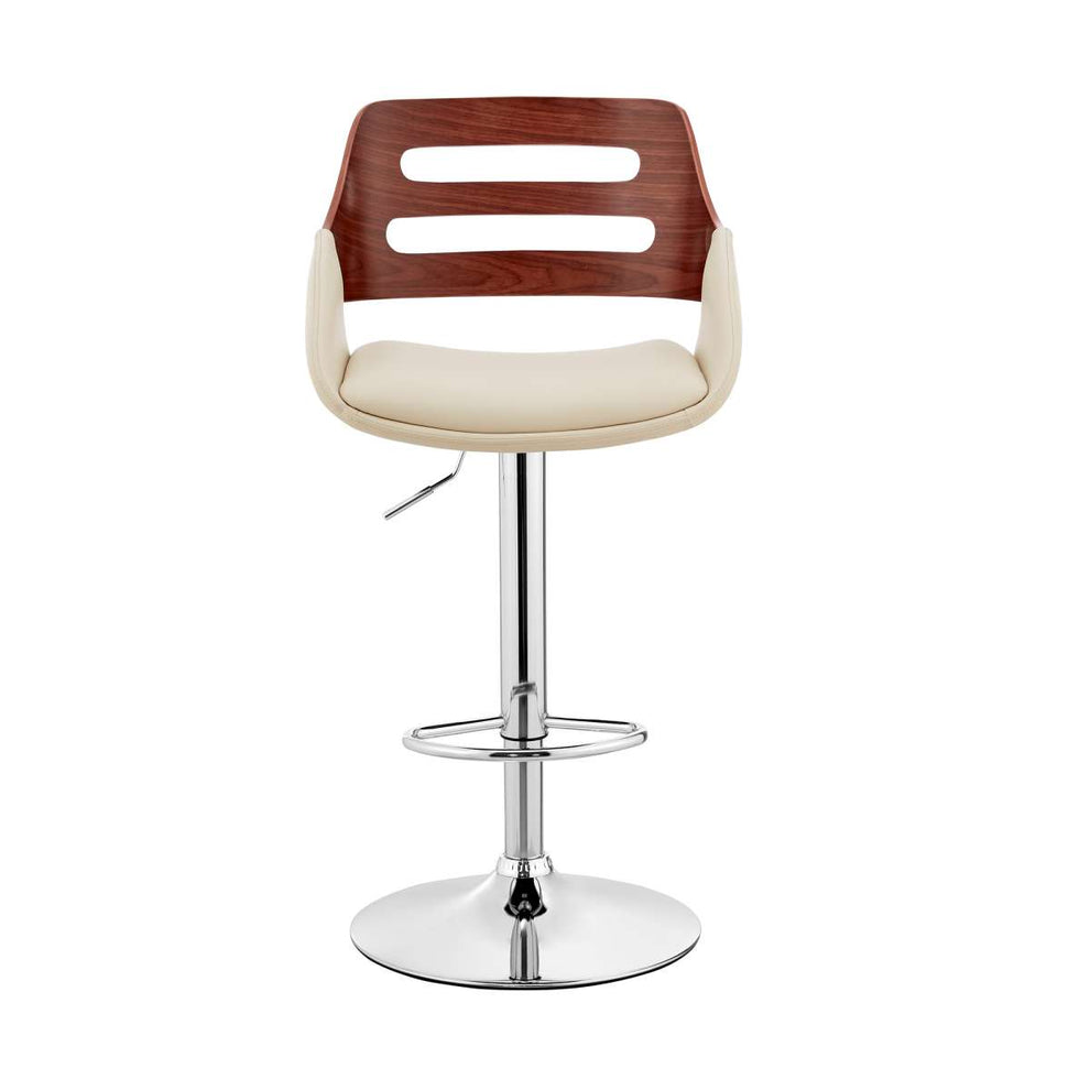 Karter Adjustable Black Faux Leather and Walnut Wood Bar Stool with Chrome Base By Armen Living | Bar Stools |  Modishstore  - 20