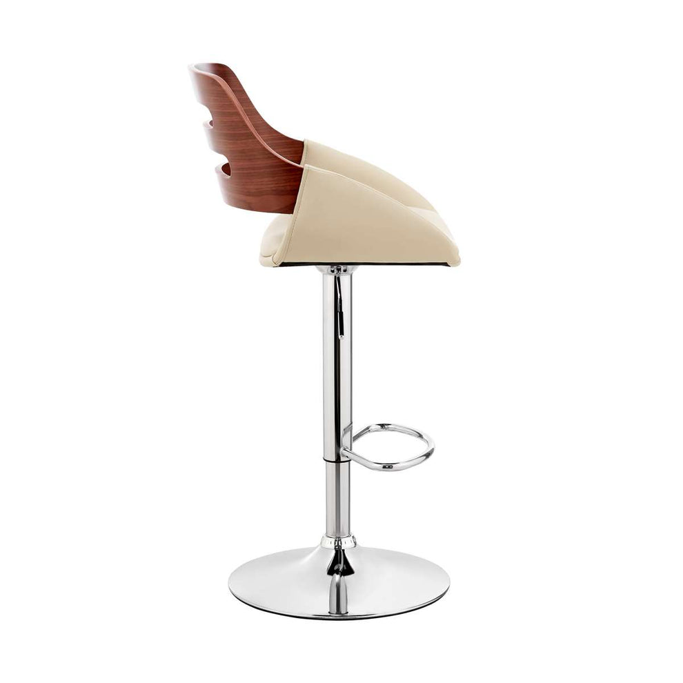 Karter Adjustable Black Faux Leather and Walnut Wood Bar Stool with Chrome Base By Armen Living | Bar Stools |  Modishstore  - 21