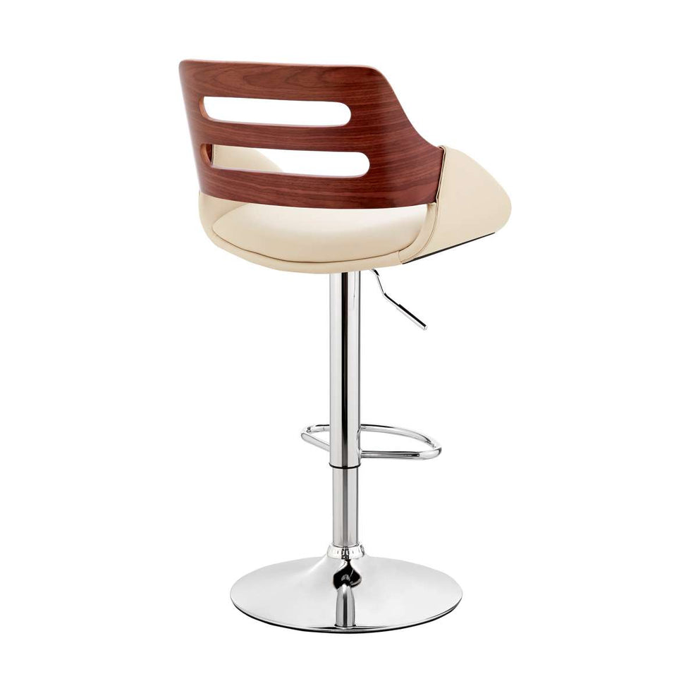 Karter Adjustable Black Faux Leather and Walnut Wood Bar Stool with Chrome Base By Armen Living | Bar Stools |  Modishstore  - 22