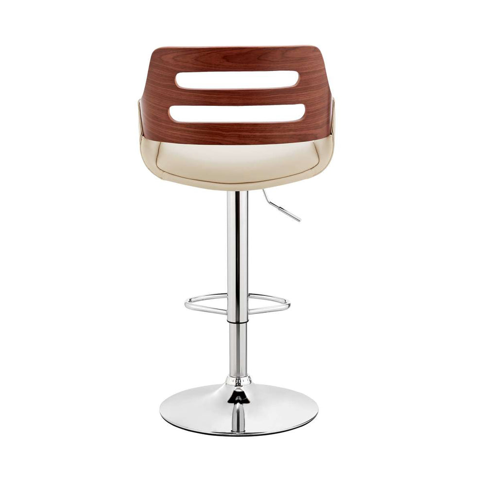 Karter Adjustable Black Faux Leather and Walnut Wood Bar Stool with Chrome Base By Armen Living | Bar Stools |  Modishstore  - 23