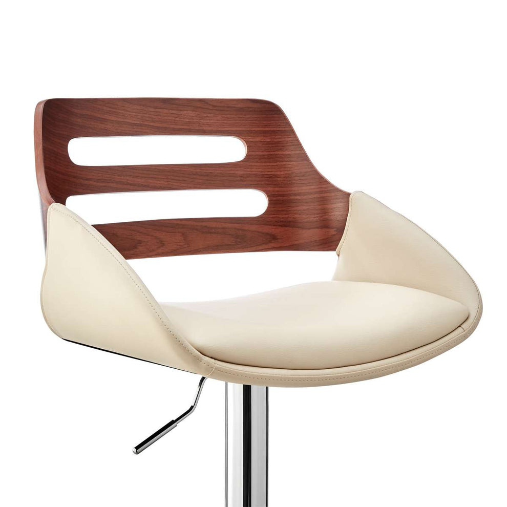 Karter Adjustable Black Faux Leather and Walnut Wood Bar Stool with Chrome Base By Armen Living | Bar Stools |  Modishstore  - 24