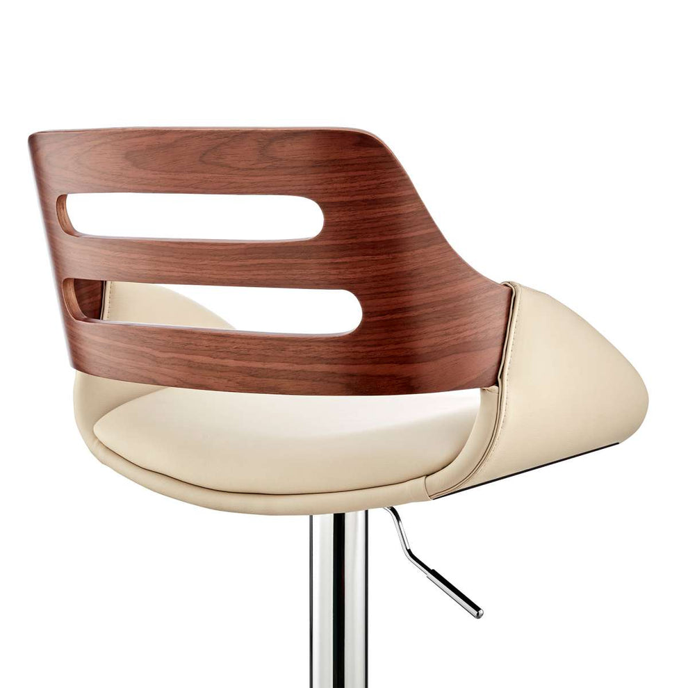 Karter Adjustable Black Faux Leather and Walnut Wood Bar Stool with Chrome Base By Armen Living | Bar Stools |  Modishstore  - 25