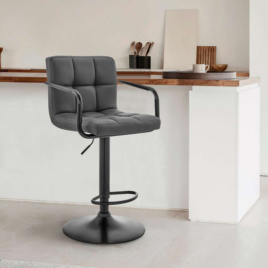 Laurant Adjustable Height Gray Faux Leather Swivel Bar Stool By Armen Living | Bar Stools |  Modishstore 