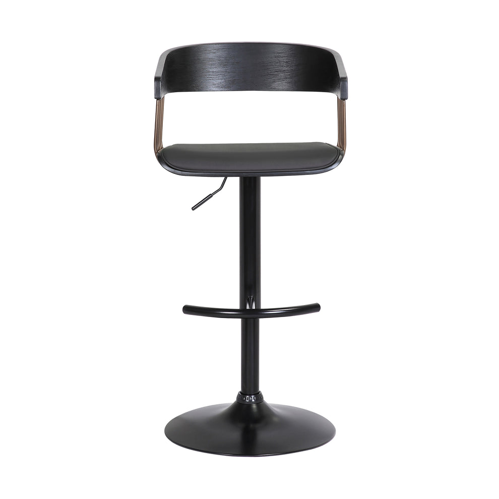 Larisa Adjustable Black Wood Bar Stool in Black Faux Leather with Golden Bronze and Black Metal By Armen Living | Bar Stools | Modishstore - 3