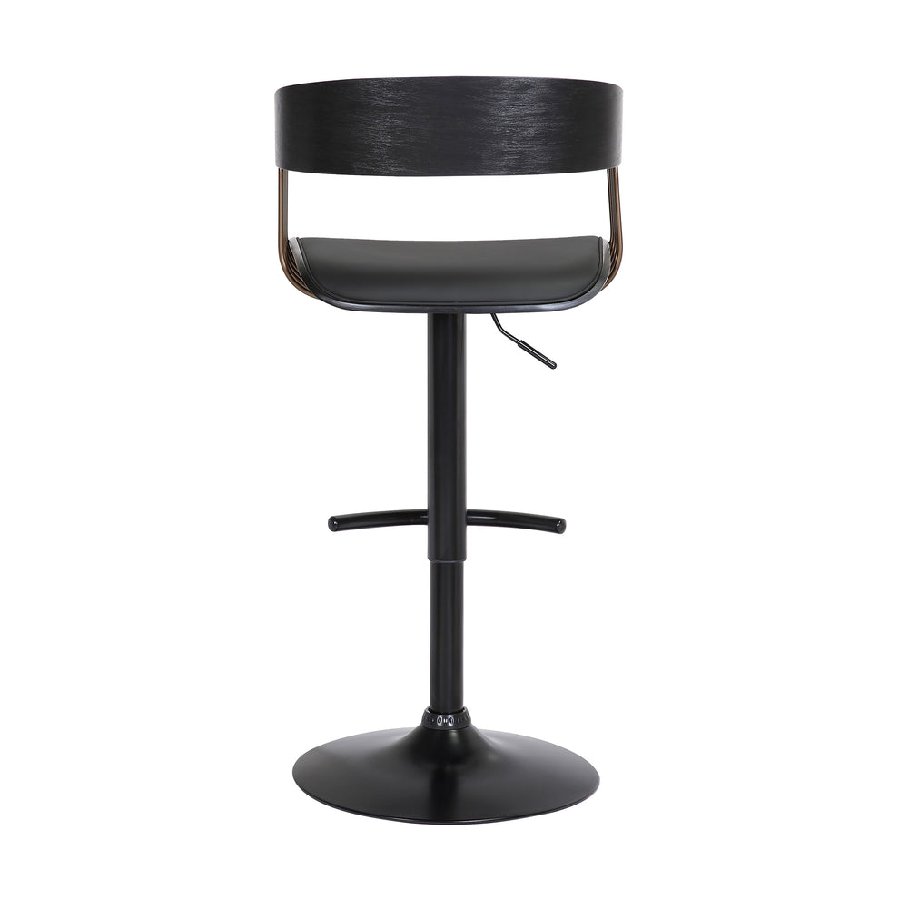 Larisa Adjustable Black Wood Bar Stool in Black Faux Leather with Golden Bronze and Black Metal By Armen Living | Bar Stools | Modishstore - 5
