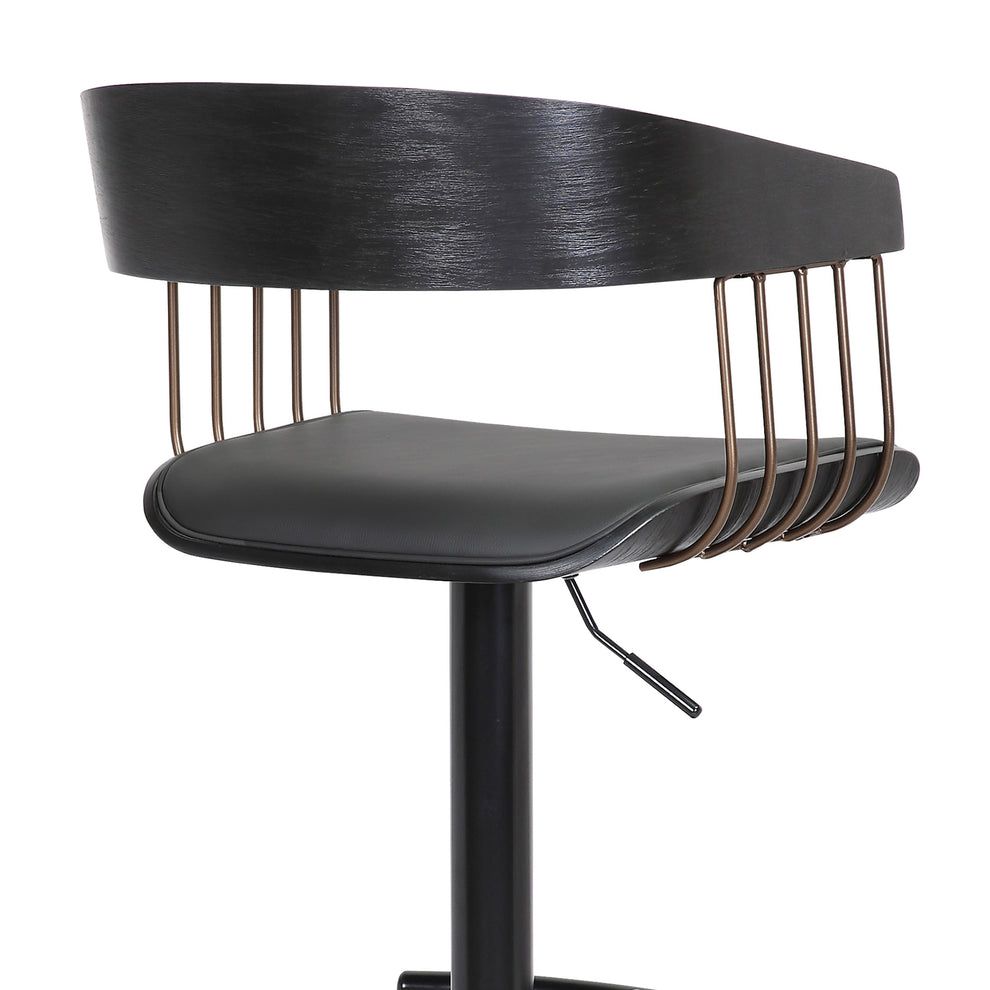Larisa Adjustable Black Wood Bar Stool in Black Faux Leather with Golden Bronze and Black Metal By Armen Living | Bar Stools | Modishstore - 9