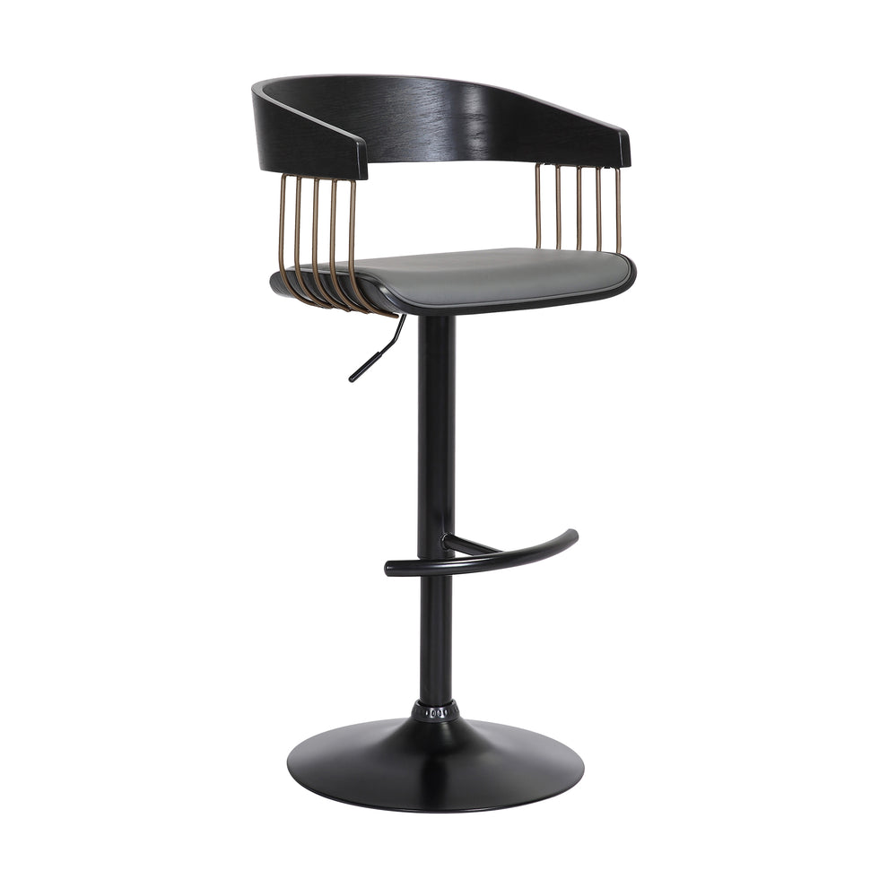 Larisa Adjustable Black Wood Bar Stool in Gray Faux Leather with Golden Bronze and Black Metal By Armen Living | Bar Stools | Modishstore - 2