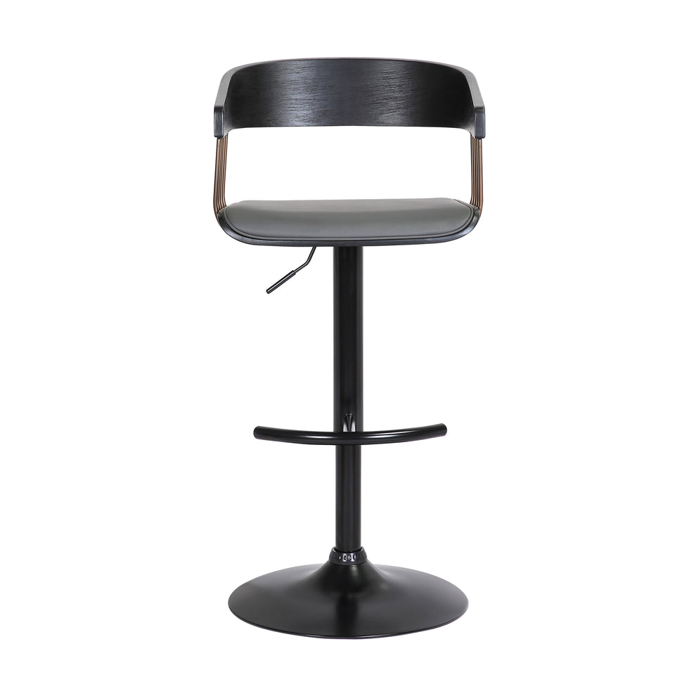 Larisa Adjustable Black Wood Bar Stool in Gray Faux Leather with Golden Bronze and Black Metal By Armen Living | Bar Stools | Modishstore - 3