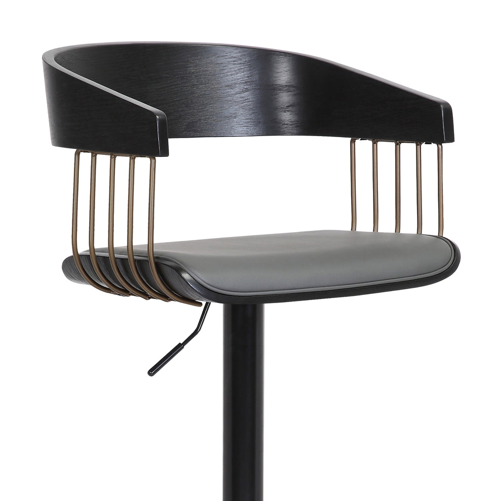 Larisa Adjustable Black Wood Bar Stool in Gray Faux Leather with Golden Bronze and Black Metal By Armen Living | Bar Stools | Modishstore - 6