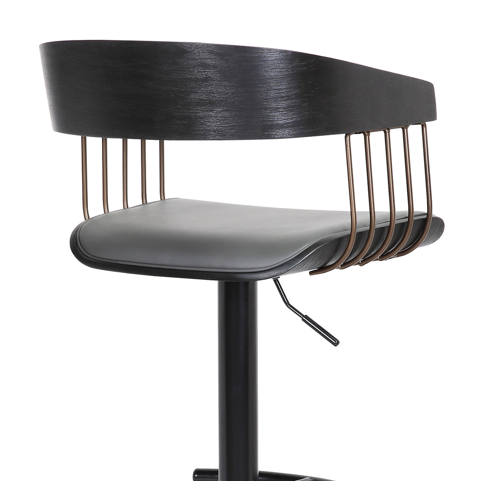 Larisa Adjustable Black Wood Bar Stool in Gray Faux Leather with Golden Bronze and Black Metal By Armen Living | Bar Stools | Modishstore - 9