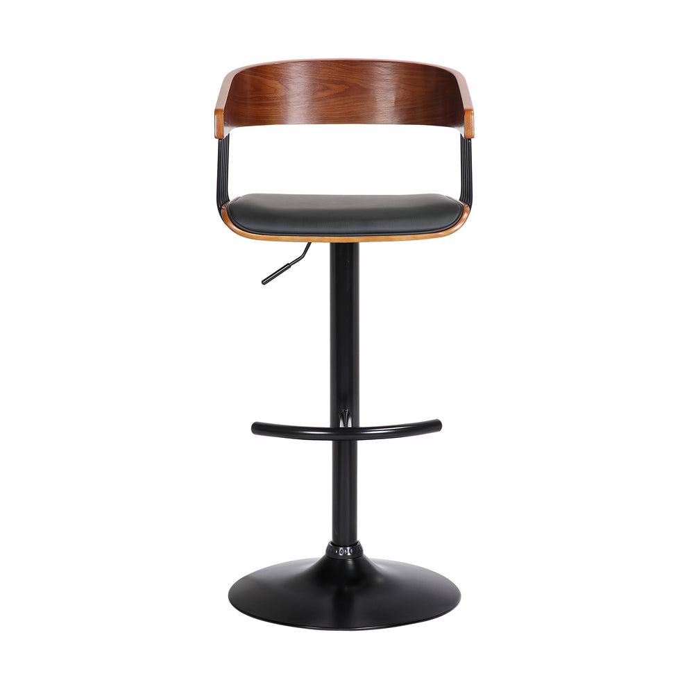 Larisa Adjustable Walnut Wood Bar Stool in Black Faux Leather with Black Metal By Armen Living | Bar Stools | Modishstore - 3