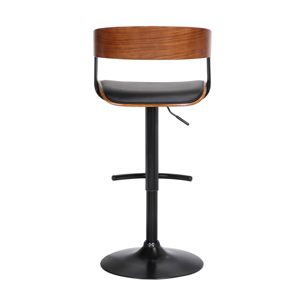 Larisa Adjustable Walnut Wood Bar Stool in Black Faux Leather with Black Metal By Armen Living | Bar Stools | Modishstore - 6