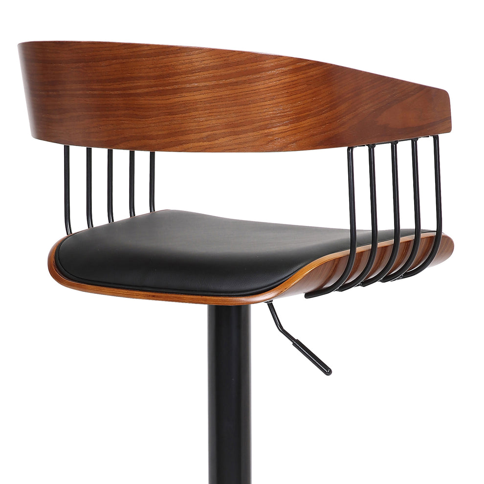 Larisa Adjustable Walnut Wood Bar Stool in Black Faux Leather with Black Metal By Armen Living | Bar Stools | Modishstore - 10