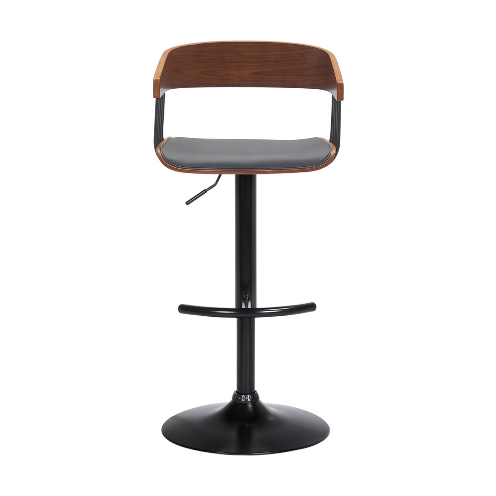 Larisa Adjustable Walnut Wood Bar Stool in Gray Faux Leather with Black Metal By Armen Living | Bar Stools | Modishstore - 3
