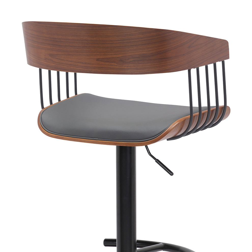 Larisa Adjustable Walnut Wood Bar Stool in Gray Faux Leather with Black Metal By Armen Living | Bar Stools | Modishstore - 5